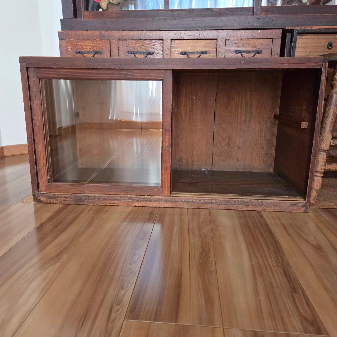 ガラス引戸棚 陳列ケース 収納棚 古家具硝子 当時物 アンティーク