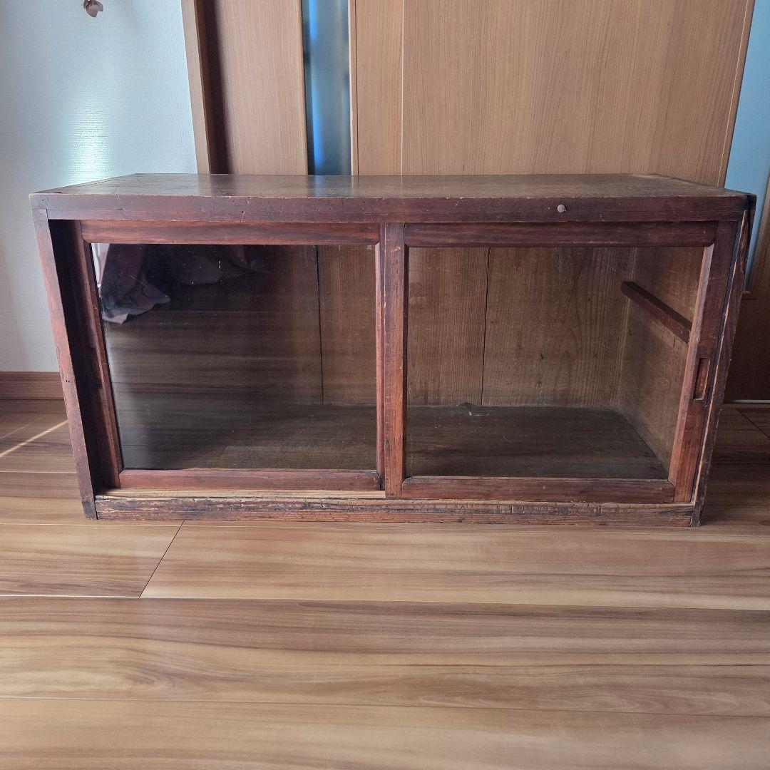 ガラス引戸棚 陳列ケース 収納棚 古家具硝子 当時物 アンティーク