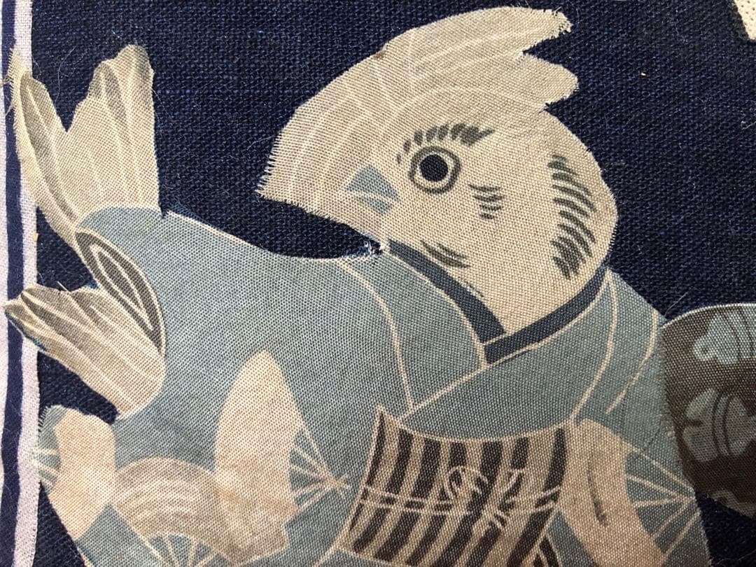 一閑張り　一貫張り　藍染　本藍染 かまわぬ　正絹古布　侍雀