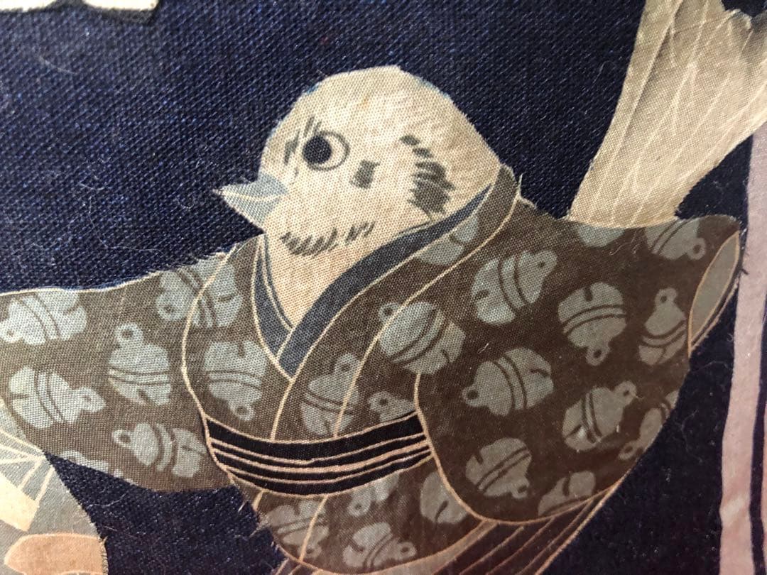 一閑張り　一貫張り　藍染　本藍染 かまわぬ　正絹古布　侍雀