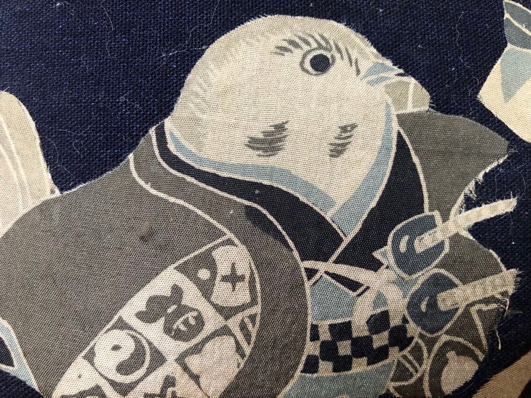 一閑張り　一貫張り　藍染　本藍染 かまわぬ　正絹古布　侍雀