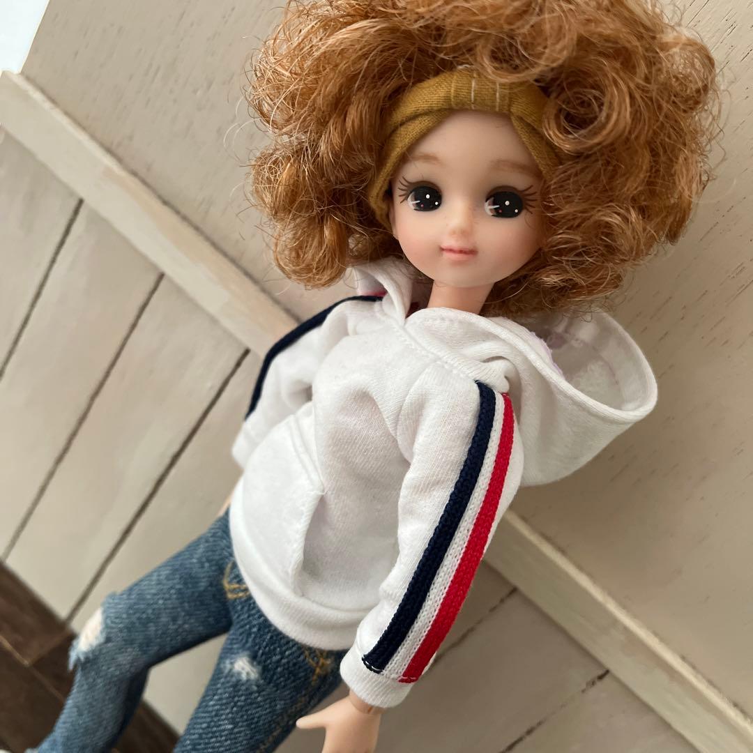 リカちゃん　洋服　トリコロールライン♡パーカー　White ハンドメイド