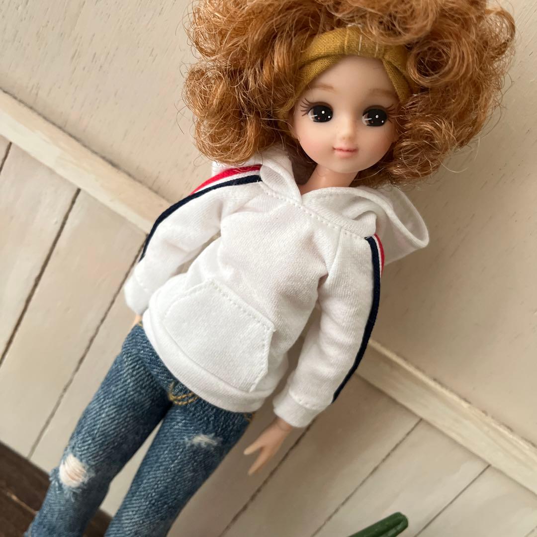 リカちゃん　洋服　トリコロールライン♡パーカー　White ハンドメイド