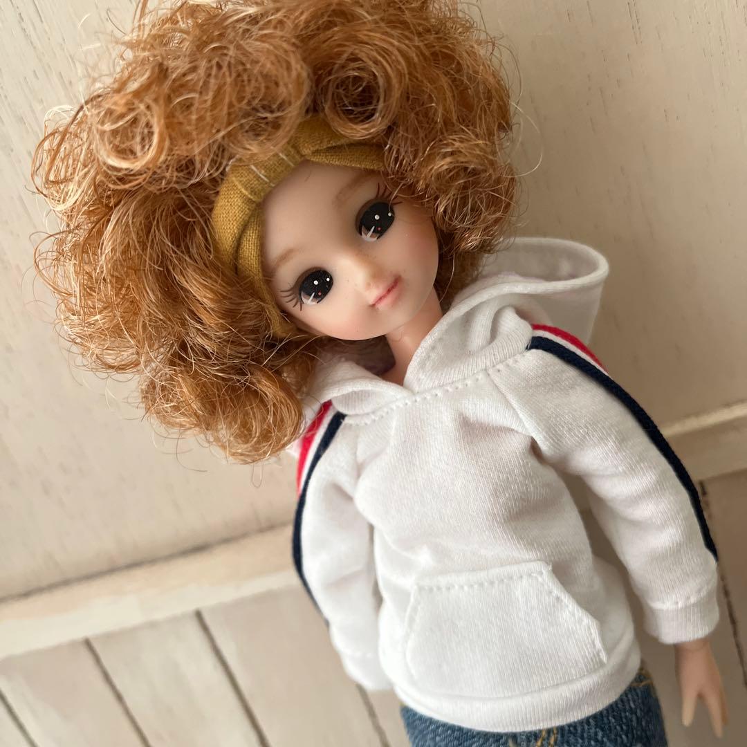 リカちゃん　洋服　トリコロールライン♡パーカー　White ハンドメイド