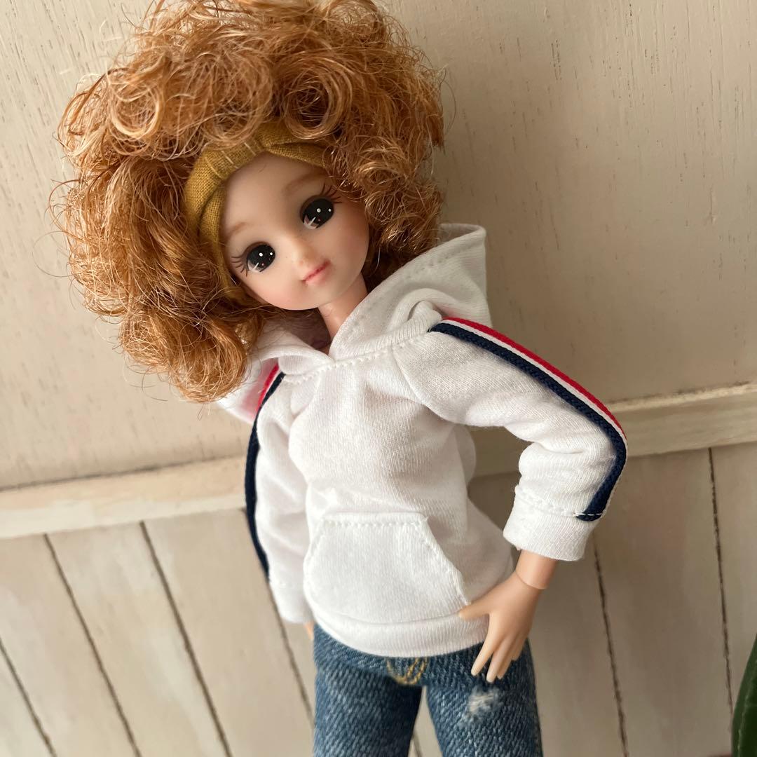 リカちゃん　洋服　トリコロールライン♡パーカー　White ハンドメイド