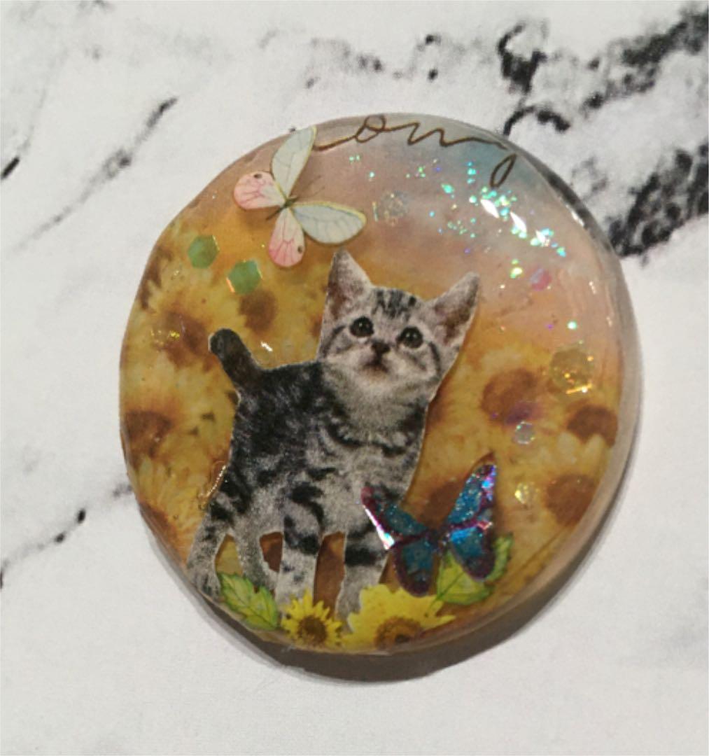 レジンヘアゴム、ひまわり畑お散歩猫ちゃん・再販不可
