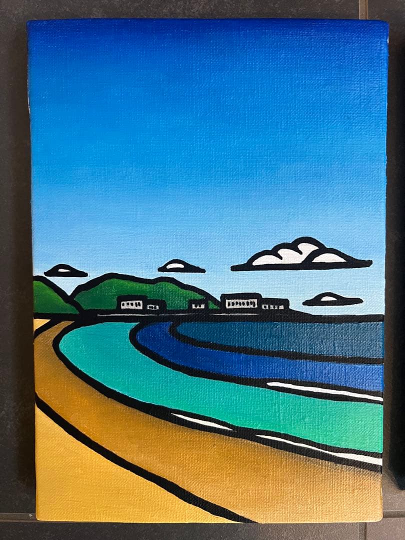 海の絵　由比ヶ浜　インテリアアート　サムホール　油絵　原画　風景画　KURO