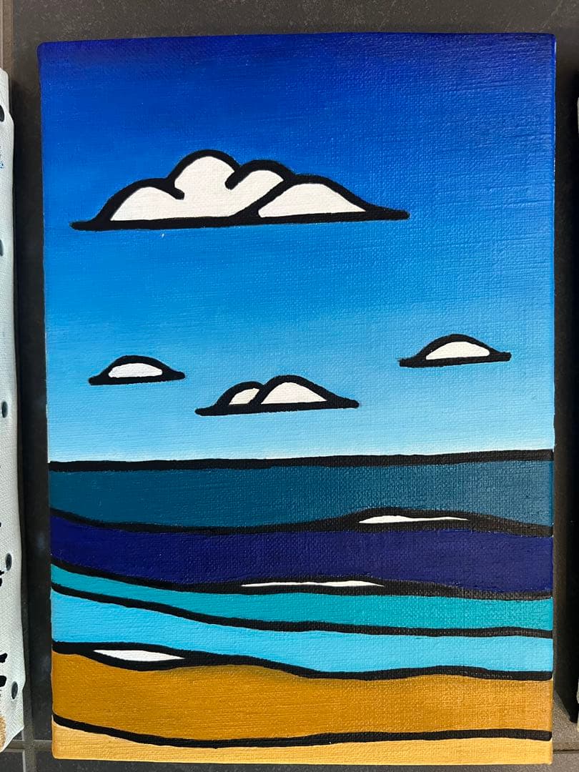 海の絵　由比ヶ浜　インテリアアート　サムホール　油絵　原画　風景画　KURO