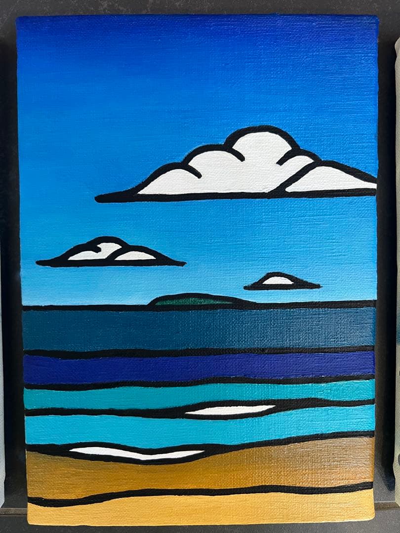 海の絵　由比ヶ浜　インテリアアート　サムホール　油絵　原画　風景画　KURO