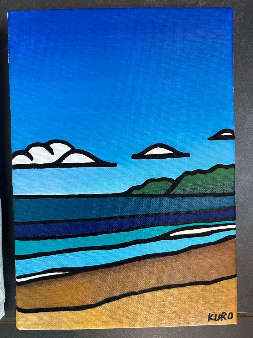 海の絵　由比ヶ浜　インテリアアート　サムホール　油絵　原画　風景画　KURO