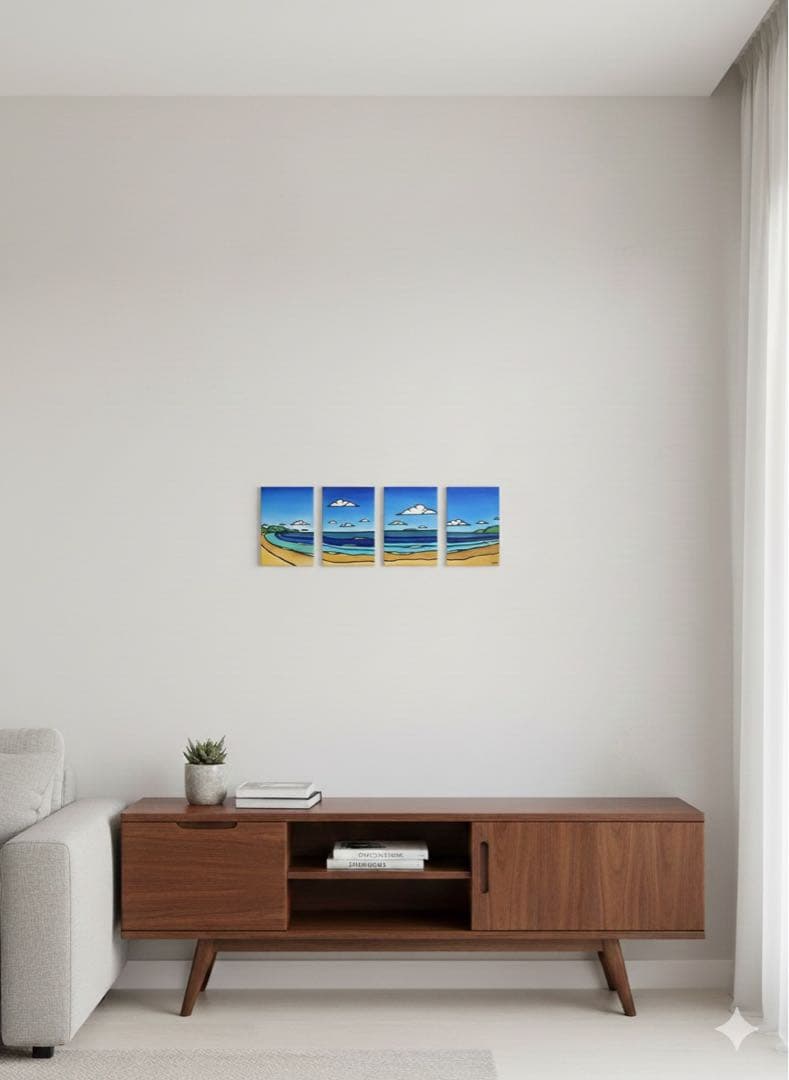 海の絵　由比ヶ浜　インテリアアート　サムホール　油絵　原画　風景画　KURO