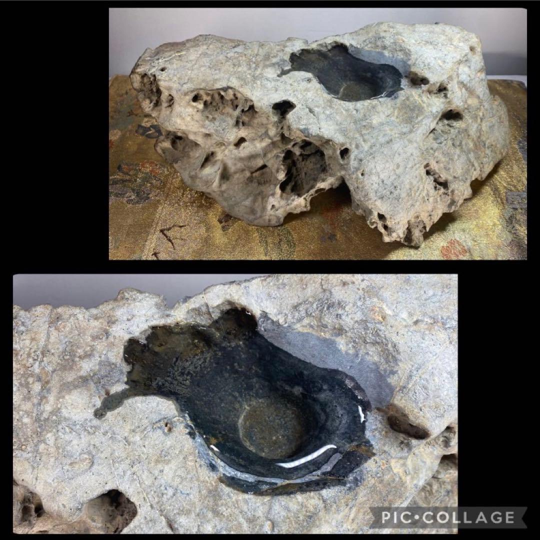 矢掛石 溜まり石 深さ3cm 横40(cm) 9.66kg 水石 骨董