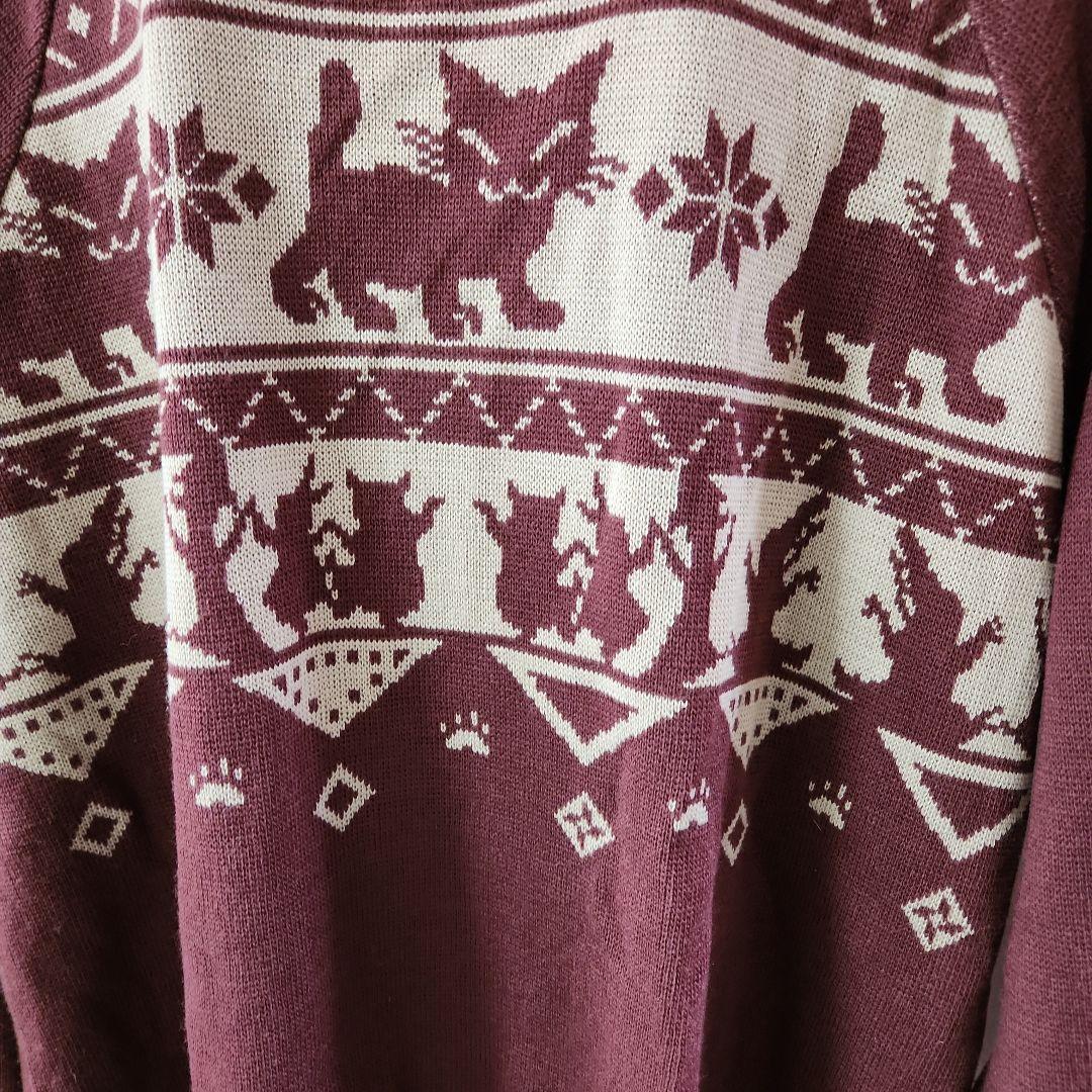 わちふぃーるどダヤンちゃんワインレッド ジップアップカーディガン