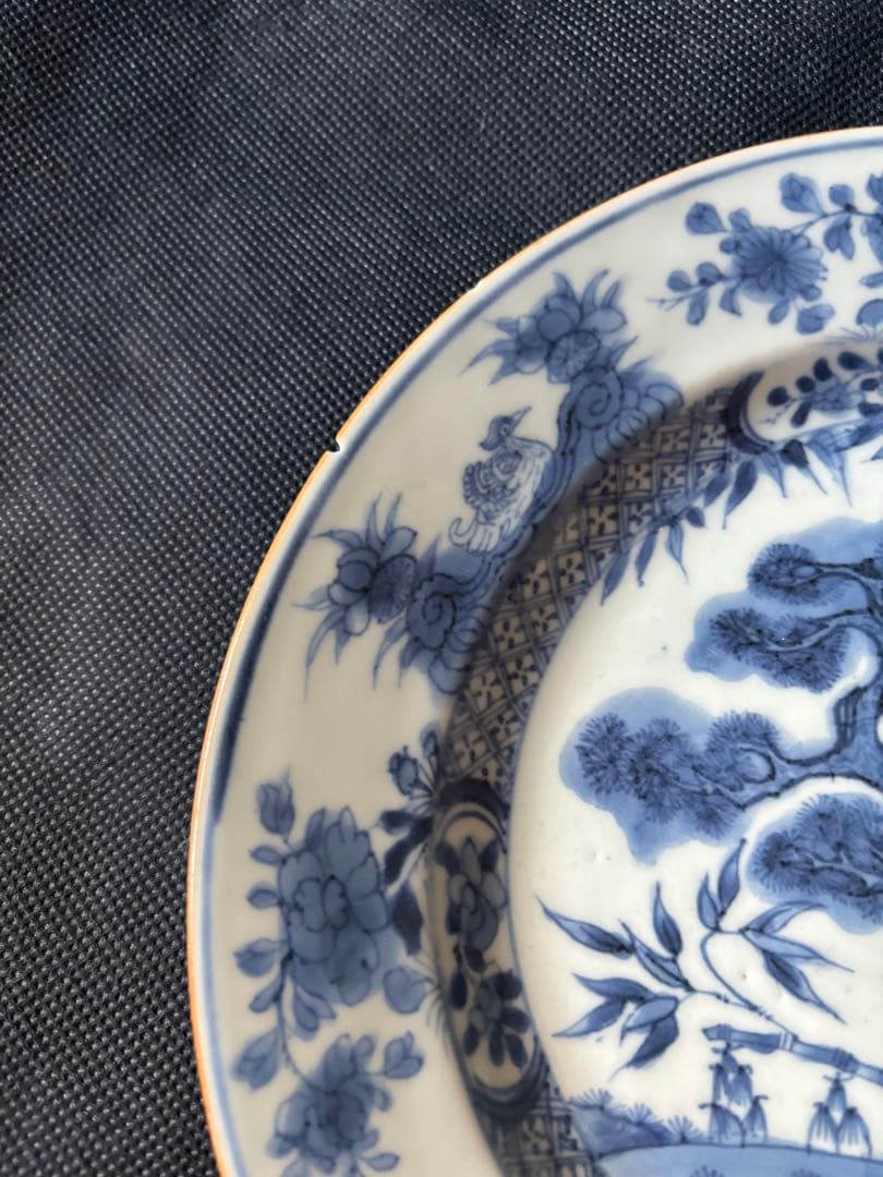 中国古美術 清の乾隆時代 青花　松竹 大皿23cm　染付