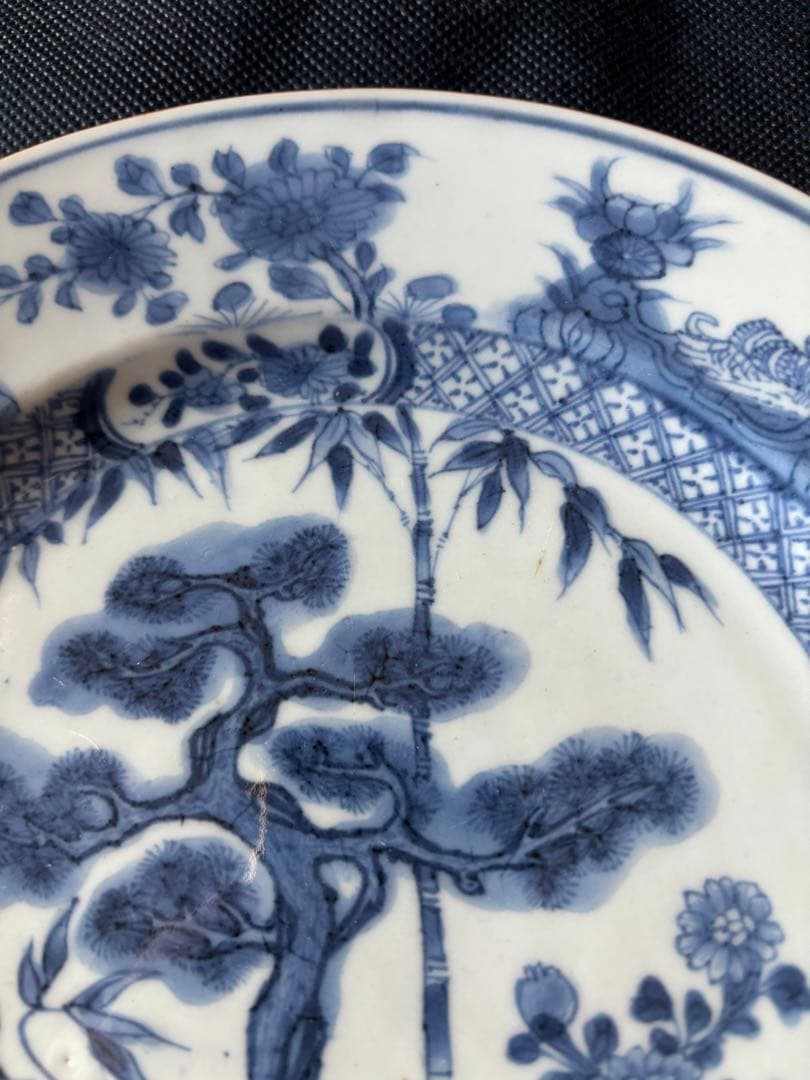中国古美術 清の乾隆時代 青花　松竹 大皿23cm　染付