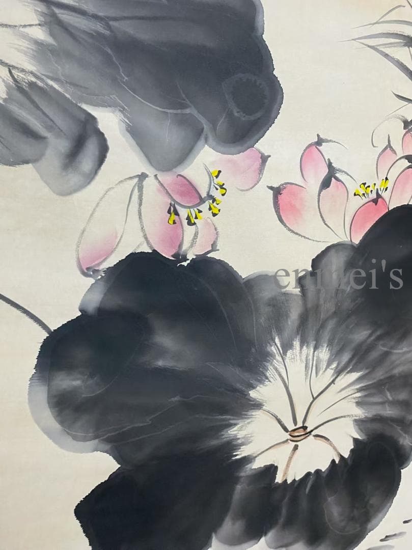 中国古美術 近代 張大千款 荷花白鷺画 水墨画 掛軸 宣紙 唐物 花鳥画 肉筆