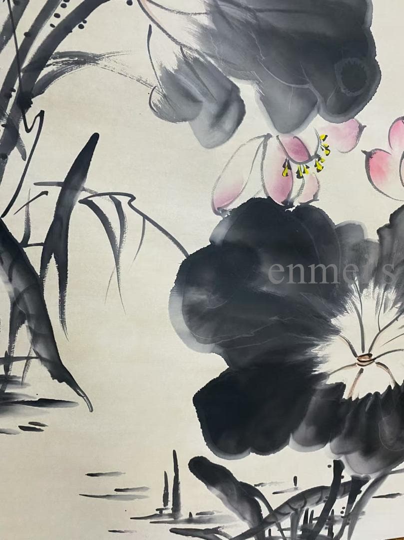 中国古美術 近代 張大千款 荷花白鷺画 水墨画 掛軸 宣紙 唐物 花鳥画 肉筆