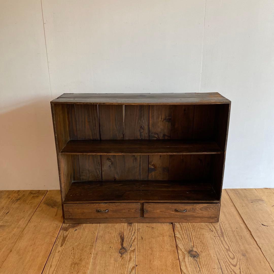 アンティーク オープンラック 飾り棚 無垢材 古道具 引き出し2杯 y117