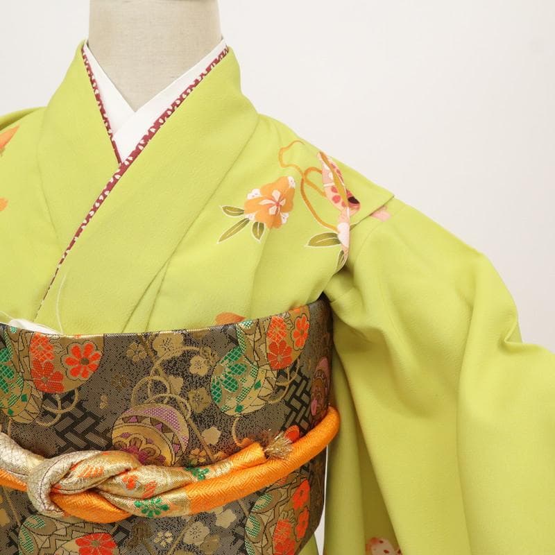 てるてる　お子様着物　毬ウサギ 黄緑色 化繊＋作り帯4点セット 11RG3
