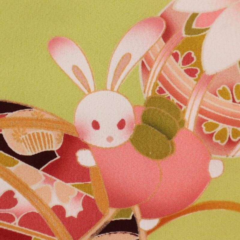 てるてる　お子様着物　毬ウサギ 黄緑色 化繊＋作り帯4点セット 11RG3