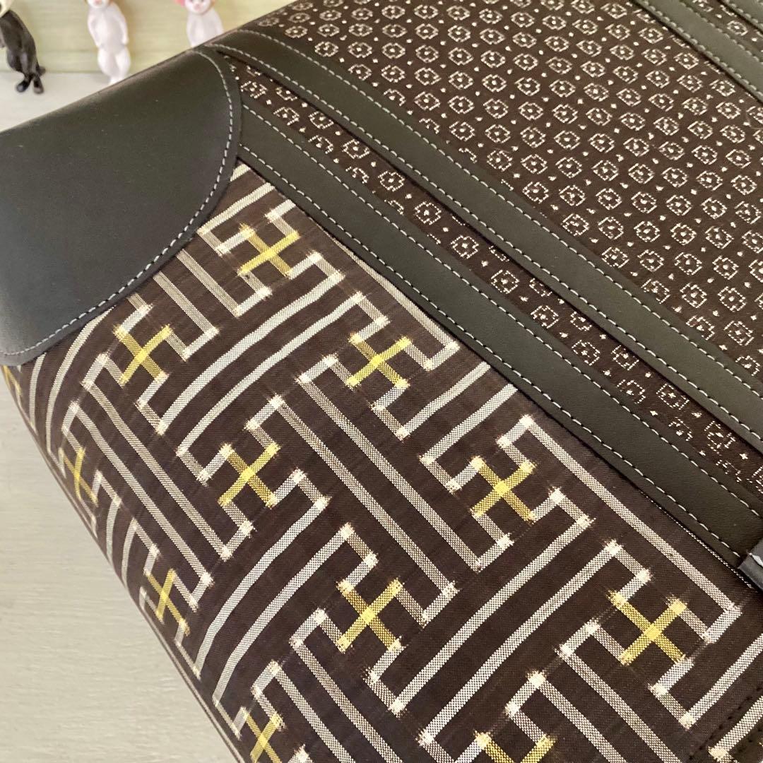 秋名バラ 大島紬 ×本革 着物リメイク トートバッグ 和装バッグ ハンドメイド