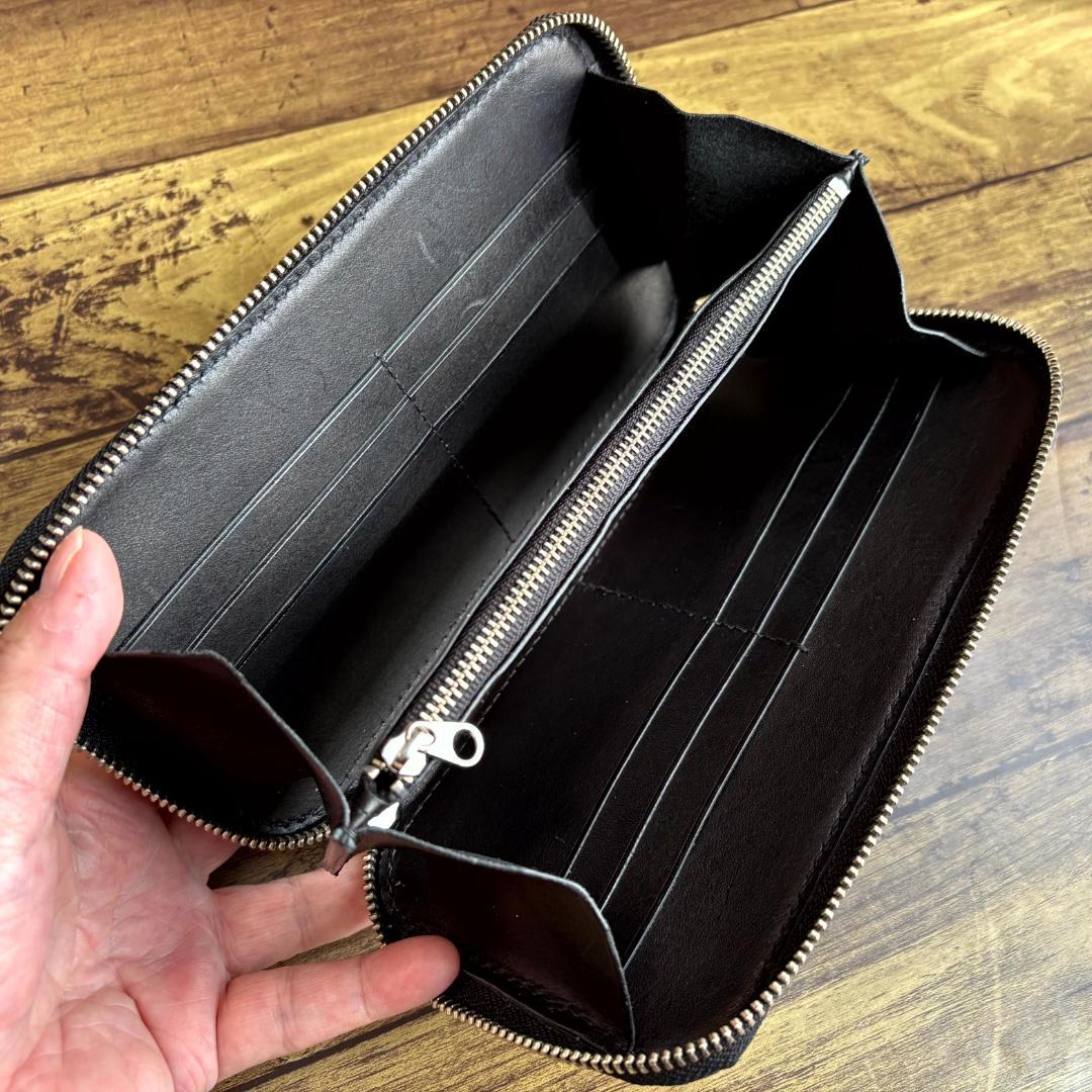 【展示処分品】牛本レザー　ラウンドファスナーウォレット　ブラック