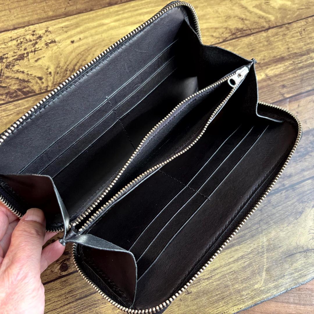 【展示処分品】牛本レザー　ラウンドファスナーウォレット　ブラック