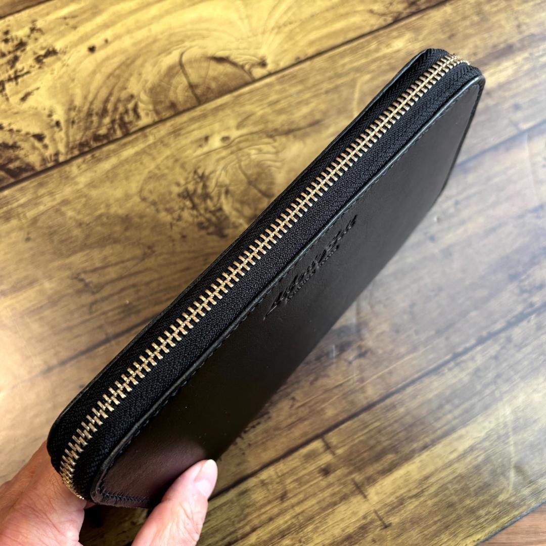 【展示処分品】牛本レザー　ラウンドファスナーウォレット　ブラック