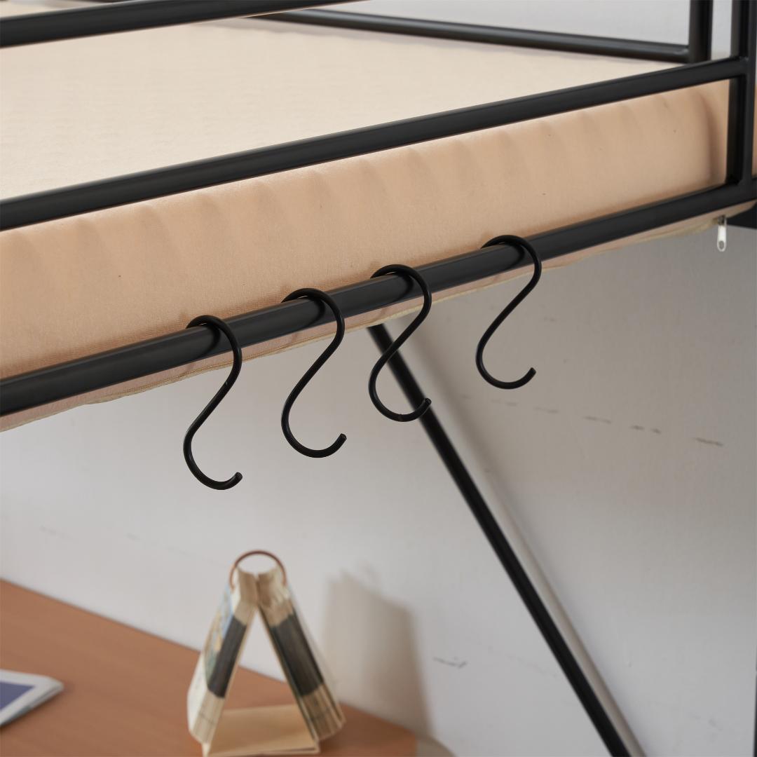 ロフトベッド パイプベッド サイド棚付き北欧風 子供部屋スチール BLACK