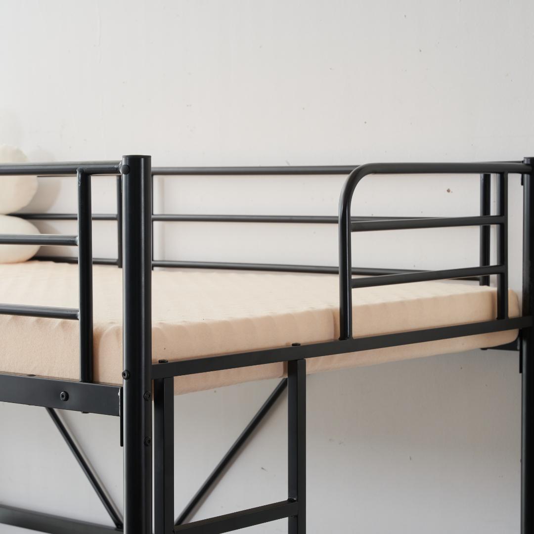 ロフトベッド パイプベッド サイド棚付き北欧風 子供部屋スチール BLACK