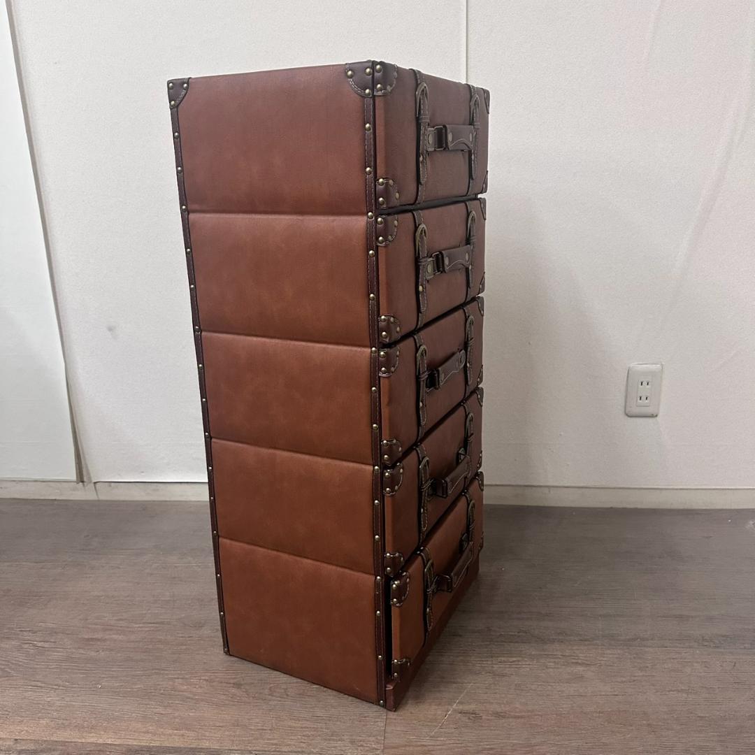 アンティーク調 トランク風 チェスト 5段 ブラウン レトロ 収納　完成品