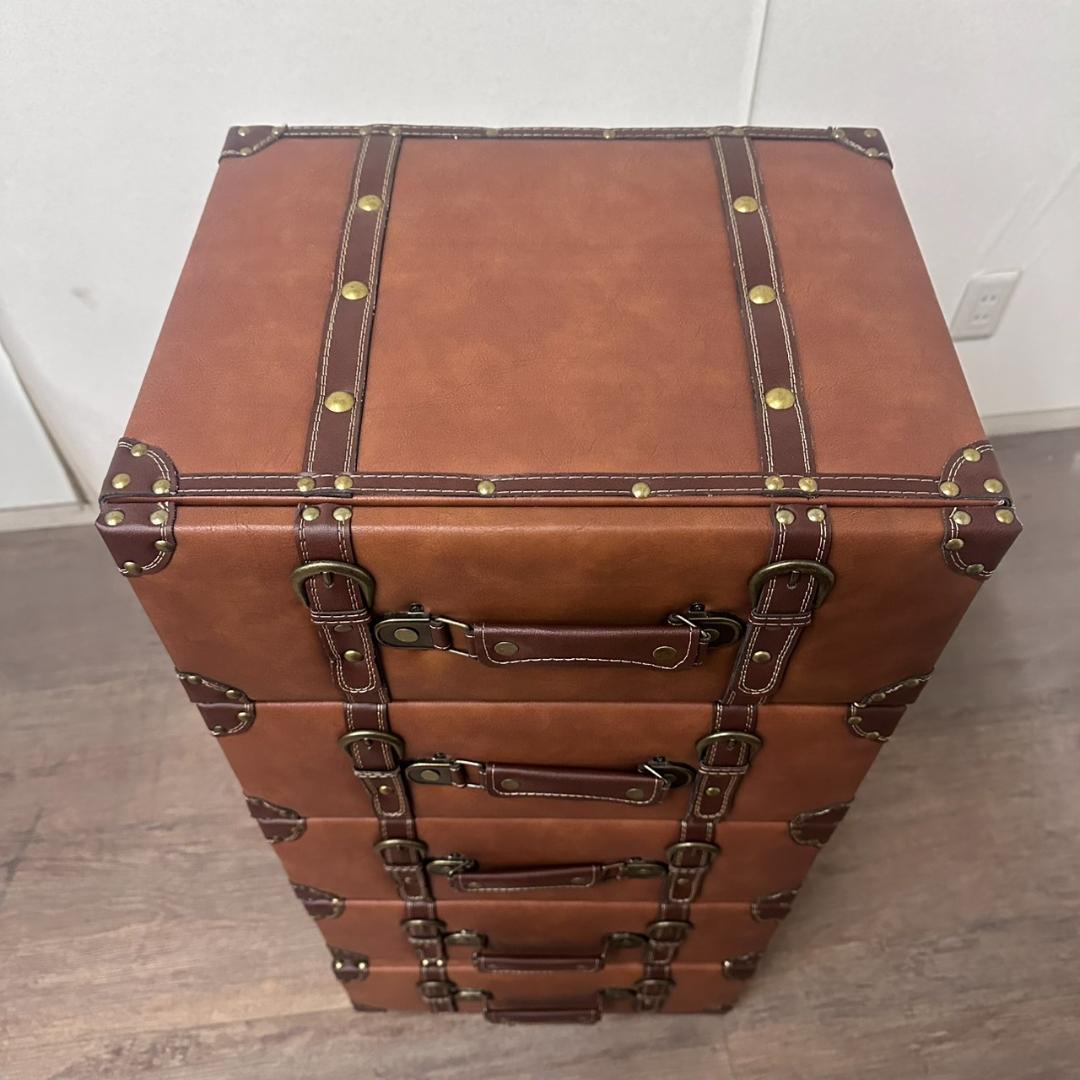アンティーク調 トランク風 チェスト 5段 ブラウン レトロ 収納　完成品