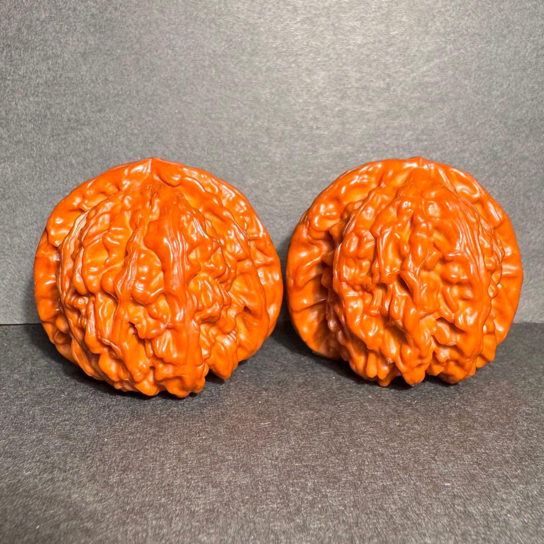 【秘蔵出品】遊びクルミ•白獅子42mm•2年経年変化玉化•ターコイズと金線象嵌