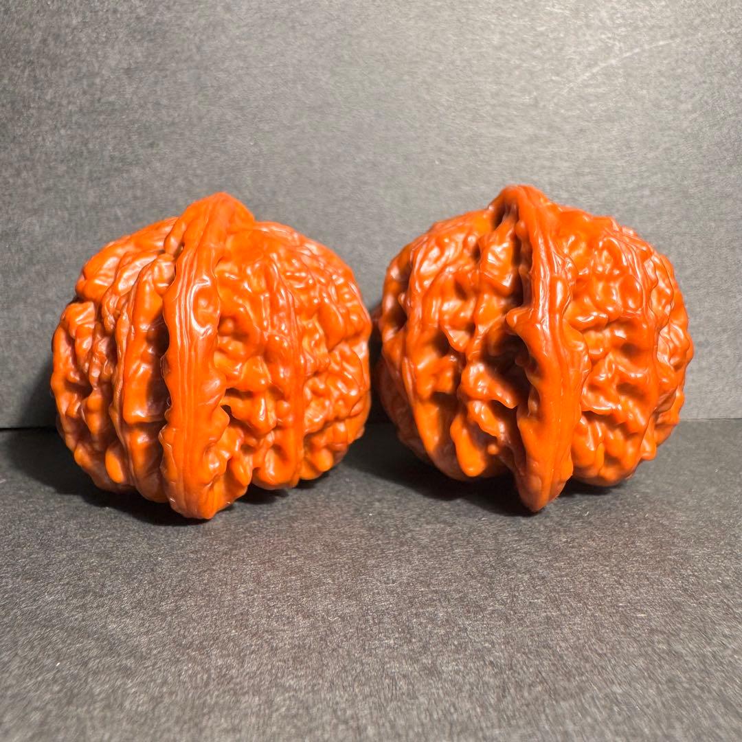 【秘蔵出品】遊びクルミ•白獅子42mm•2年経年変化玉化•ターコイズと金線象嵌