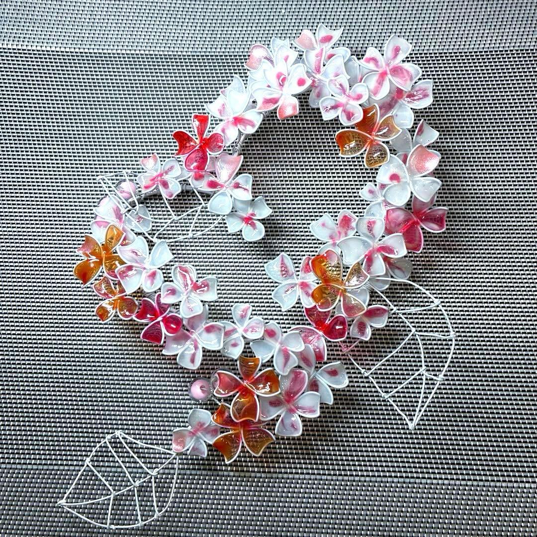 いちごミルク紫陽花リース　ディップアート　ワイヤークラフト　壁飾り　アート