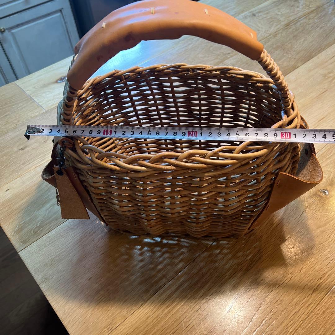 籐とレザーのかごバッグ　一点物　手編み