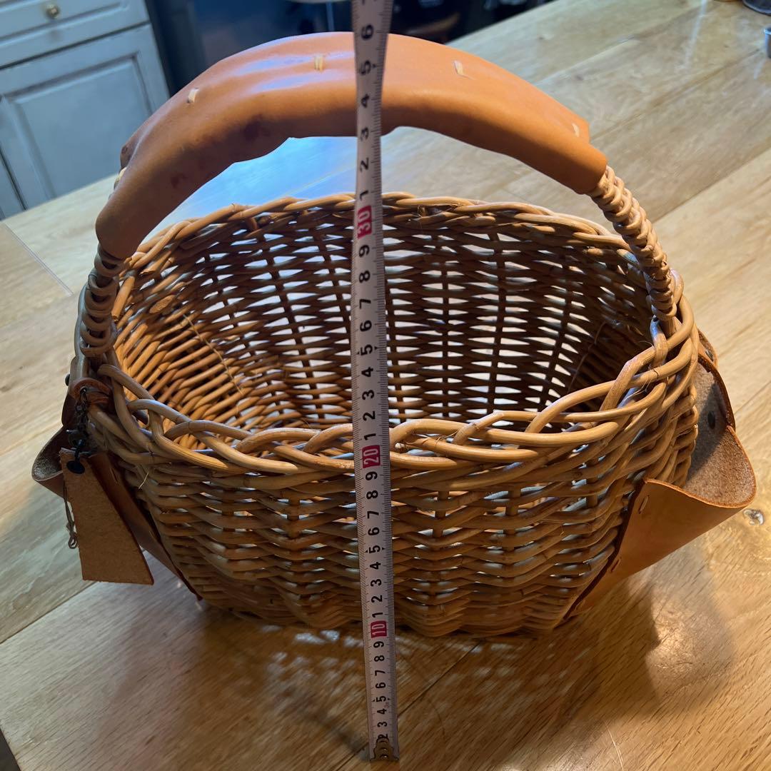 籐とレザーのかごバッグ　一点物　手編み