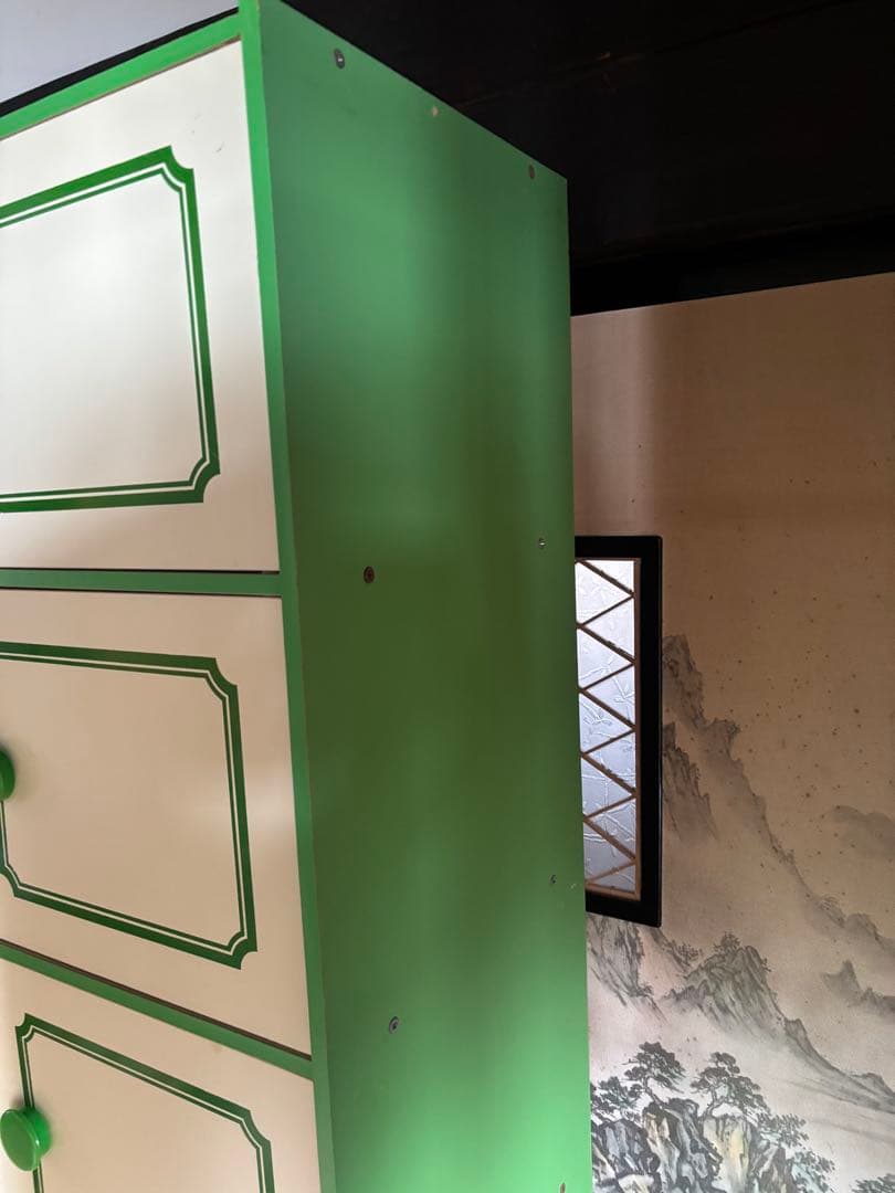 最終処分セール 昭和レトロポップ 5段木製ラック ヴィンテージ グリーンホワイト