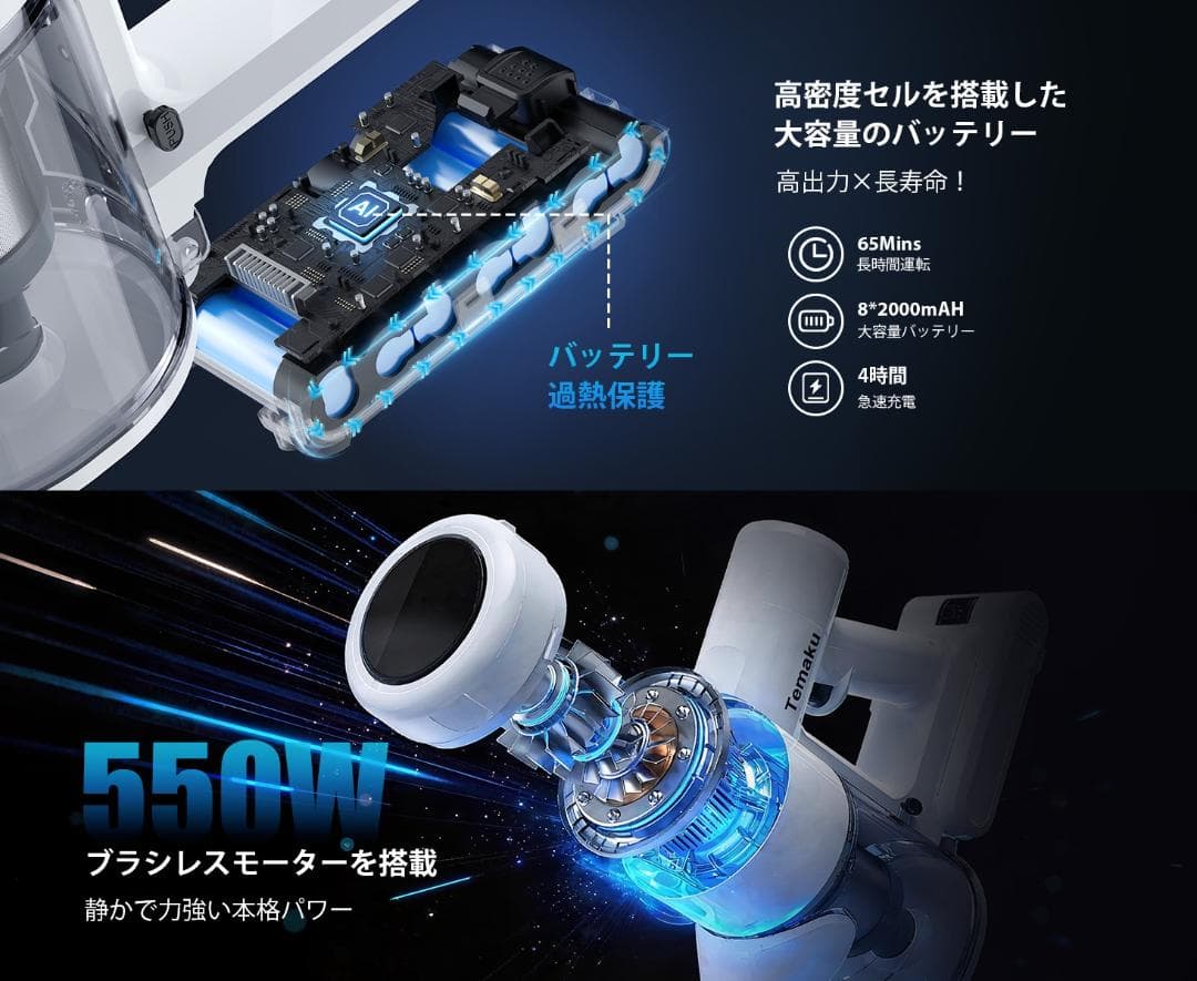 掃除機 コードレス 除菌機能搭載 超強力吸引 サイクロン 12層HEPA濾過