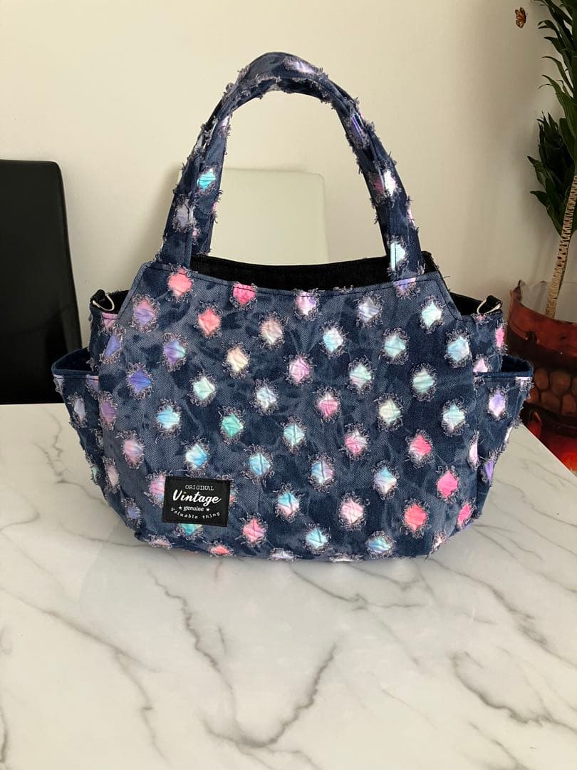 699 はるちゃん★☆大きめデニムリメイクバック　ハンドメイド