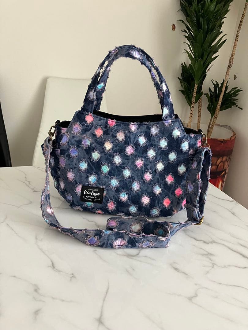 699 はるちゃん★☆大きめデニムリメイクバック　ハンドメイド