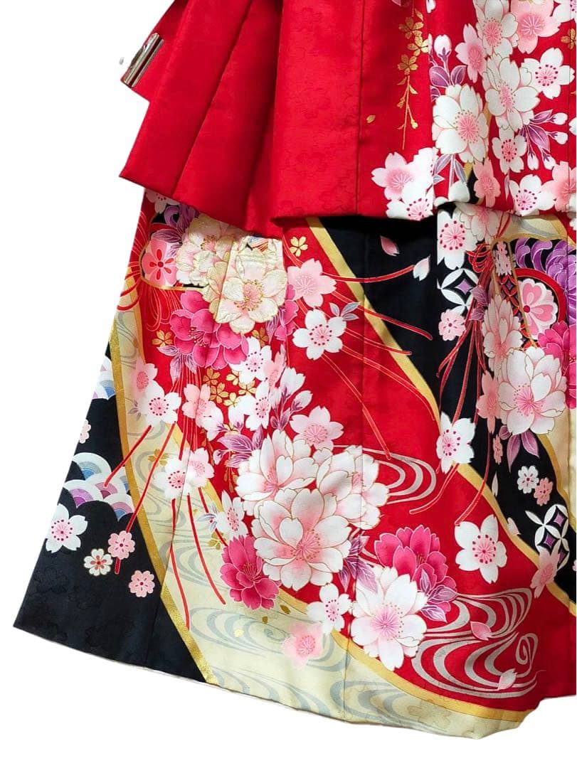 □七五三　女児振り袖着物　桜吹雪　手毬　金駒刺繍　襦袢半衿重ね衿付