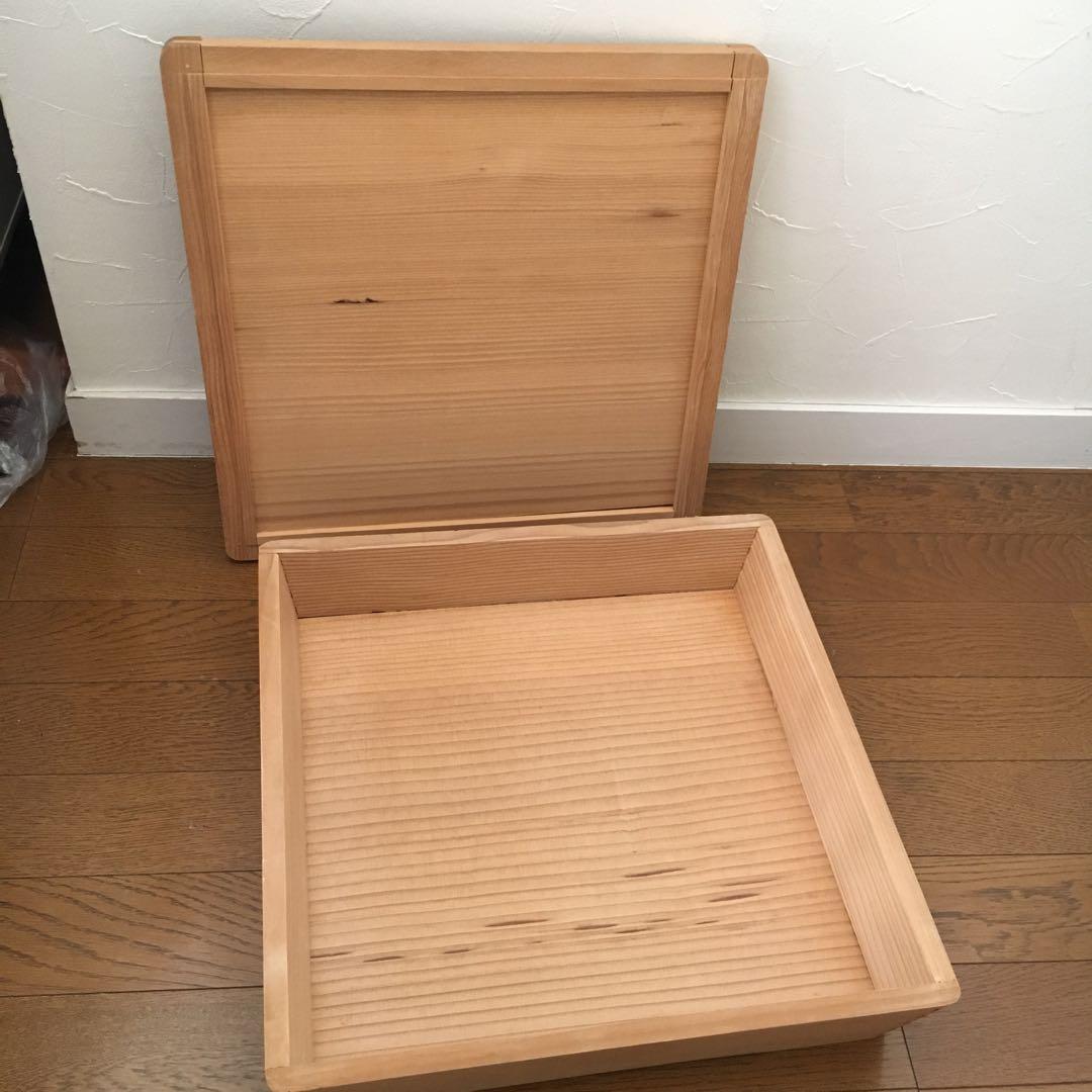 蓋付き◯大きな木箱　約37cm角◯木製古道具　収納　寿司箱　和菓子　折箱　香箱