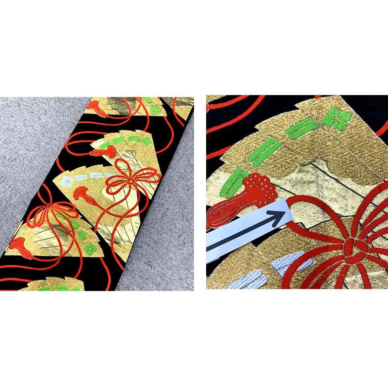 509ag35□七五三 七歳 女児 着物&袋帯 金彩 御所車 雪輪 赤□美品