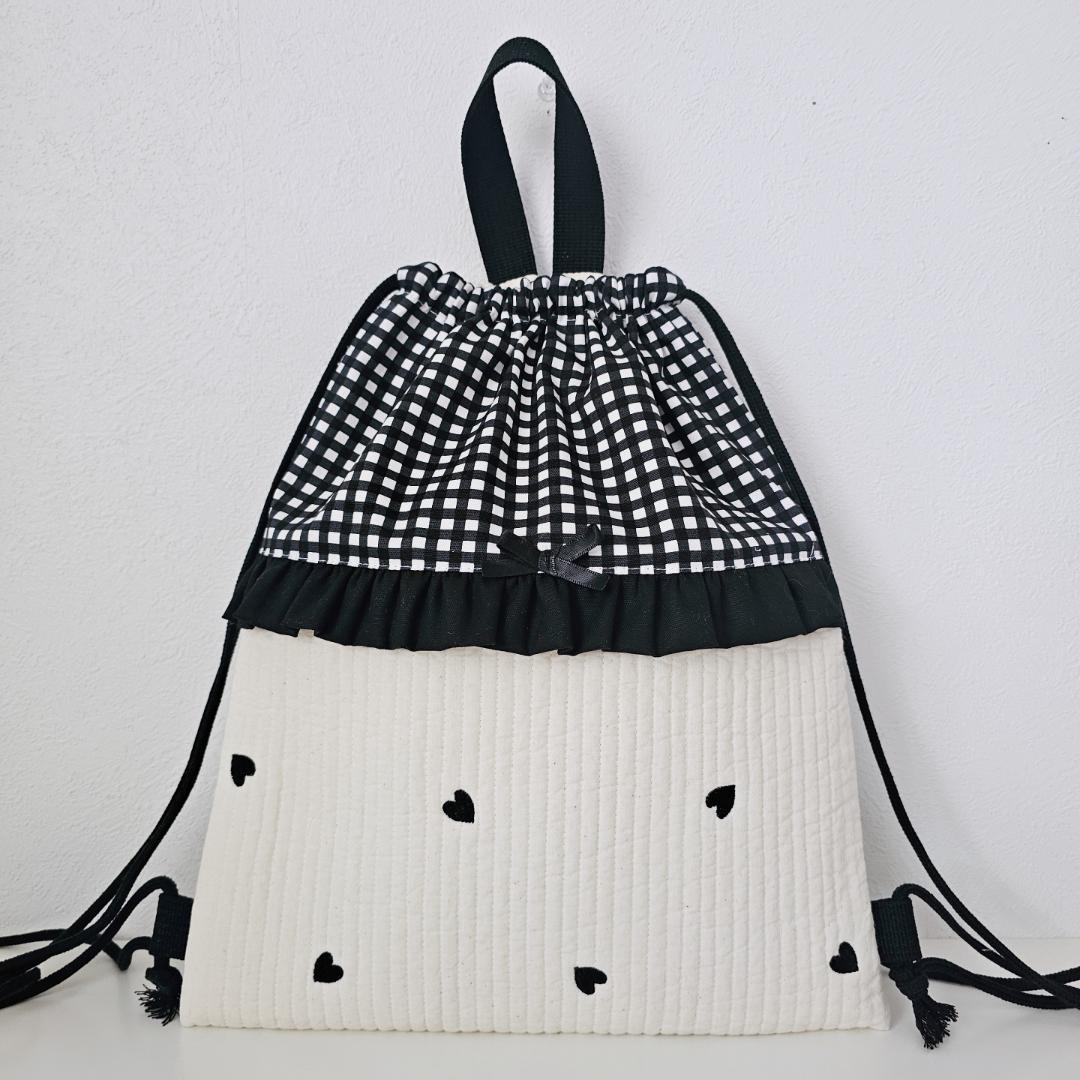 入学・入園3点セット♡ヌビ　刺繍　ハート柄　レッスンバッグ・上履き入れ・ナップ