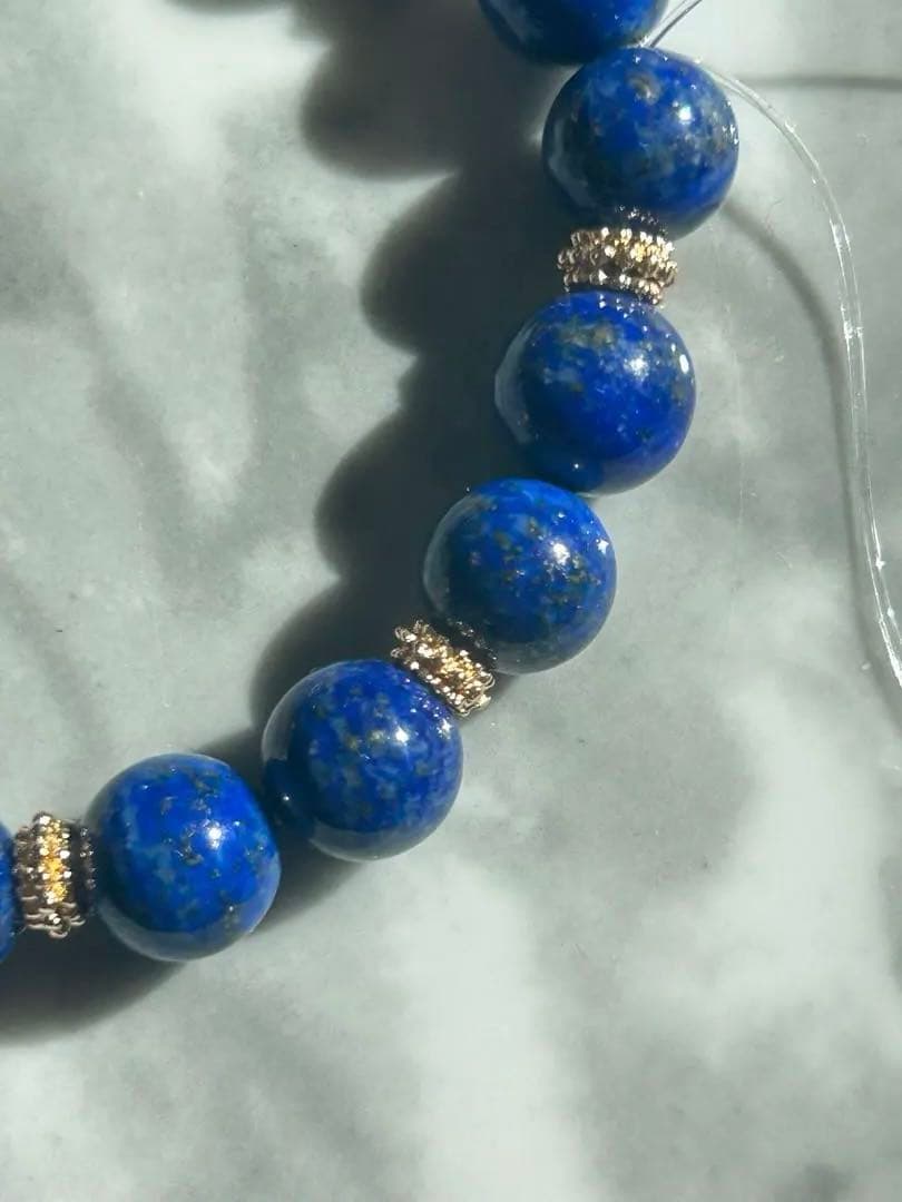 銅線宝瓶天珠、ラピスラズリ、アメジストハートのブレスレット