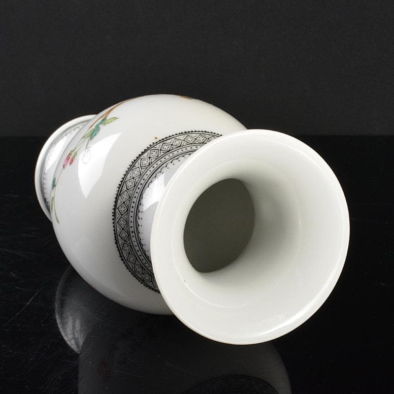 中国　中国景徳鎮製　粉彩漢詩花鳥文瓶　時代箱　M　R6295