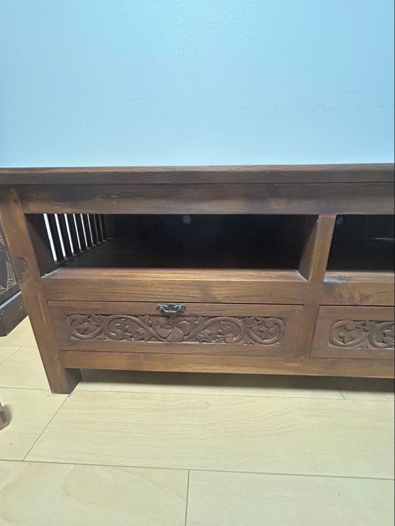 木製彫刻入りテレビ台　アジアンテイストボード　アジアン雑貨　木製テレビボード