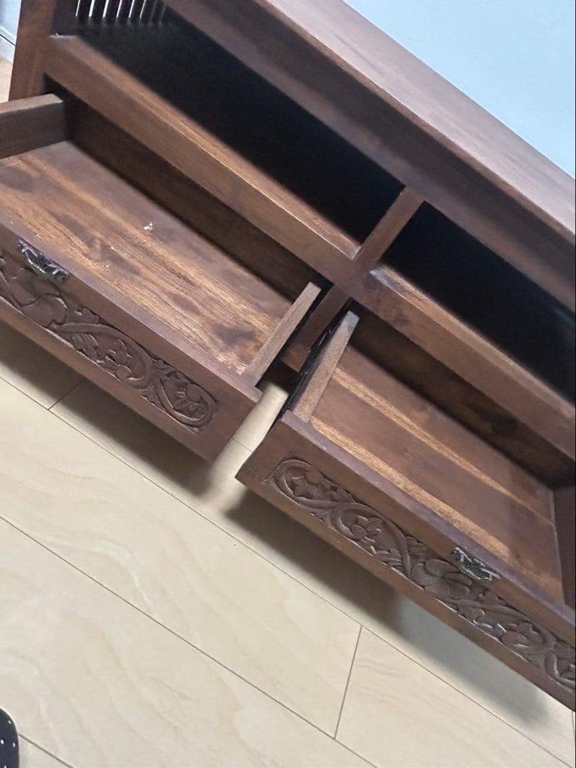 木製彫刻入りテレビ台　アジアンテイストボード　アジアン雑貨　木製テレビボード