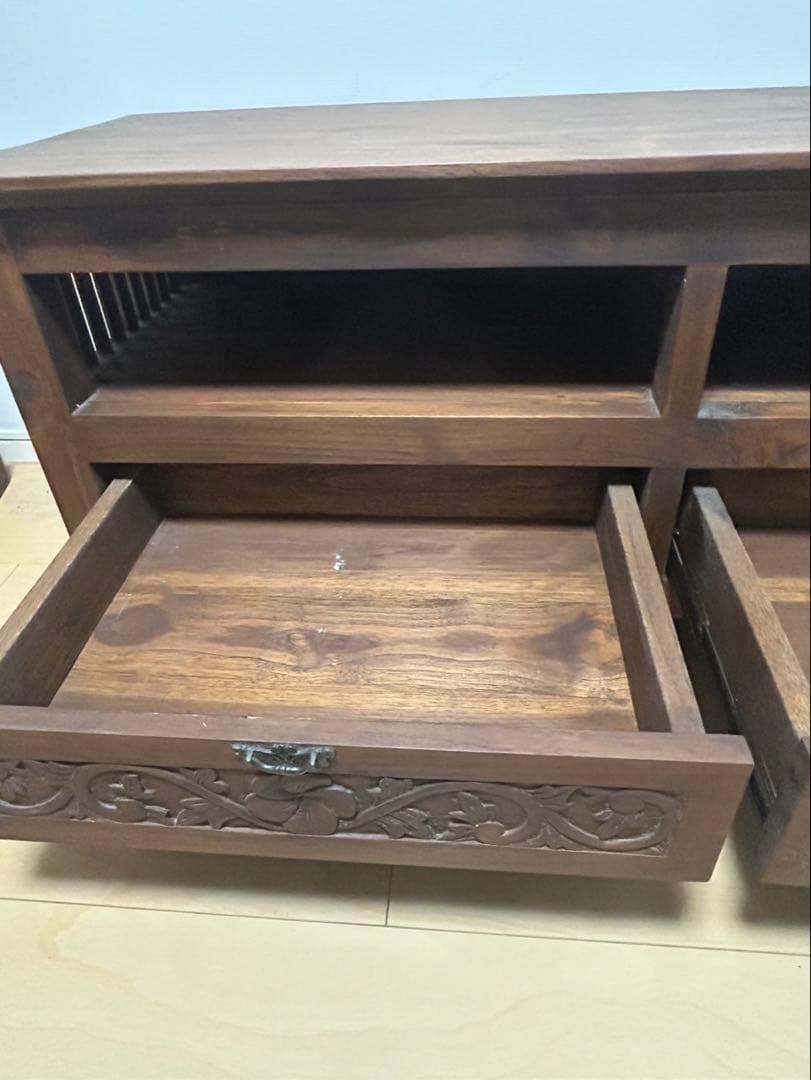木製彫刻入りテレビ台　アジアンテイストボード　アジアン雑貨　木製テレビボード